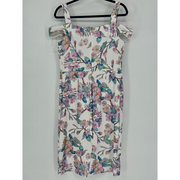 Beige by Eci Cold Shoulder Metallic Floral Summer Party Wedding Dress Size 10 - Picture 2 of 4